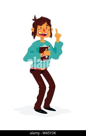 Illustration of a cartoon manager. Vector illustration. A nice character with a plinth and a pencil. The specialist takes orders and gives advice. The Stock Vector