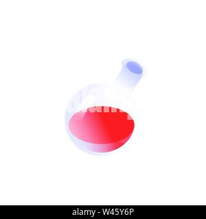 Icon of a round bulb with a red solution. Vector. Logo is isolated on white background. Icon in trendy gradient style. Chemical tool. A product made o Stock Vector