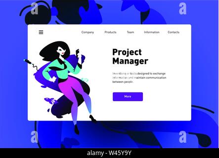 Template illustration of a web page for the landing. Vector illustration. Modern ideas, the development of mobile applications, sites. Project manager Stock Vector
