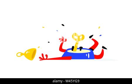 Cartoon character is an alarm clock. Vector. Time is over. The clock is broken. The alarm clock is broken. Image is isolated on white background. Flat Stock Vector