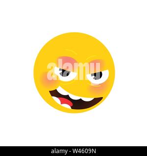 Yellow round head, face. Vector. Flat illustration of stylized human face. Round sign. Emoji yellow sad face. Symbol, icon. Insolent look. Stock Vector
