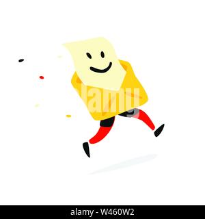 Running postal envelope with a letter. Vector. You letter, message. Email. Mascot for the postal company and design layouts. Fast delivery of correspo Stock Vector