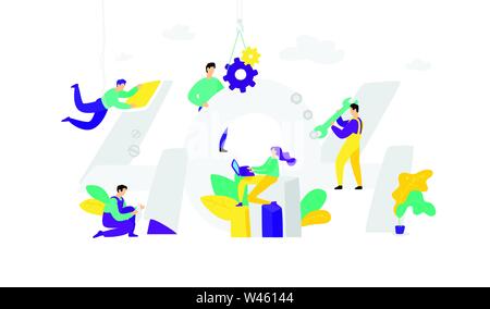 Illustration for page 404. Vector. Flat style. Page not found error. Oops something is wrong. Mocap, web template for the site. Characters carry out r Stock Vector