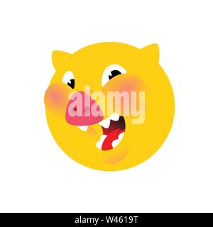 The head of a pig, yellow. Vector. Logo, symbol for the company. Emblem for fast food and food. Round head boar. Meat animal. Bacon. Stock Vector