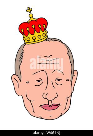 RUSSIA, MOSCOW - JANUARY 28, 2019: Caricature of the President of the Russian Federation. Vladimir Putin in the imperial crown. Illustration of a dict Stock Vector