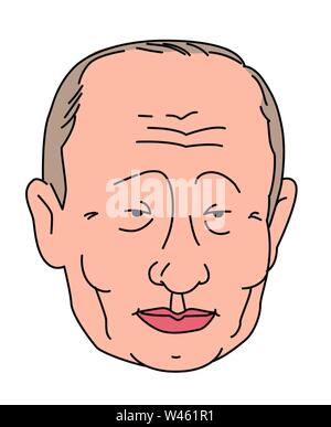 Character Mongolian, Asian. Vector. Head illustration. Flat style. Logo President Putin. Caricature of a politician. Stock Vector