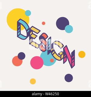 Bright inscription Design. Vector. Linear, contour letters. Isometry, 3D. The word in English. Colored flat letters. Company logo Illustration for int Stock Vector