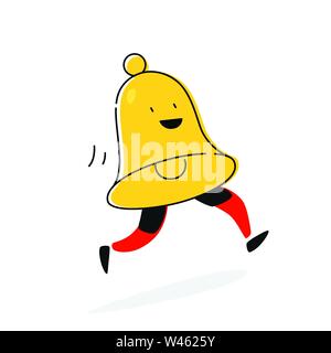 Illustration of a bell character. Vector. Flat icon. Alert. Subscription in social networks. Cartoon style. The image of the message. Symbol mascot co Stock Vector