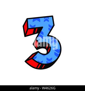 The number three with a pattern of arrows. Vector. Flat outline style. Logo for the company. Blue orange fill. Number 3. Brand Name. Stock Vector