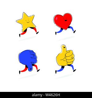 Icons stars, hearts, likes and dislike. Vector. Flat illustrations. Symbols of social networks. Cartoon style. Images of communications. Symbol, the m Stock Vector