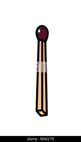 One ordinary match. Vector. Flat outline style. A whole vertically standing wooden match. Cartoon illustration. Logo. Stock Vector