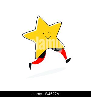 Illustration of a star character. Vector. Flat icon. Add to favorites. Cartoon style. The image of the celebrity. Symbol, the mascot of the company. Stock Vector