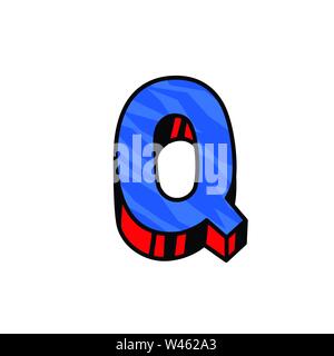 Logo, letter Q. Vector. Linear, outline icon. Volumetric mark, 3D. Color capital letter. Illustration with pattern. Symbol on white background. Cartoo Stock Vector