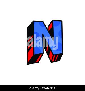 Logo, letter N. Vector. Linear, outline icon. Volumetric mark, 3D. Color capital letter. Illustration with pattern. Symbol on white background. Cartoo Stock Vector