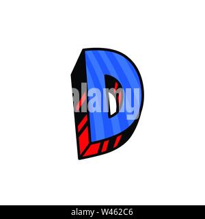 Logo, letter D. Vector. Linear, outline icon. Volumetric mark, 3D. Color capital letter. Illustration with pattern. Symbol on white background. Cartoo Stock Vector