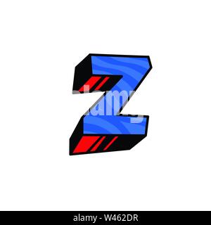 Logo, letter Z. Vector. Linear, outline icon. Volumetric mark, 3D. Color capital letter. Illustration with pattern. Symbol on white background. Cartoo Stock Vector