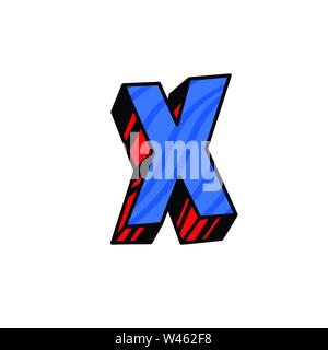 Logo, letter X. Vector. Linear, outline icon. Volumetric mark, 3D. Color capital letter. Illustration with pattern. Symbol on white background. Cartoo Stock Vector