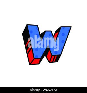 Logo, letter W. Vector. Linear, outline icon. Volumetric mark, 3D. Color capital letter. Illustration with pattern. Symbol on white background. Cartoo Stock Vector