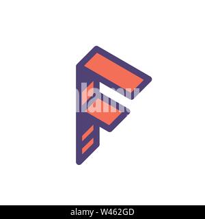 Logo, sign of the letter F. Vector. Linear, outline icon. Isometry, 3D. Colored capital flat letter. Brand company. The symbol is isolated on a white Stock Vector