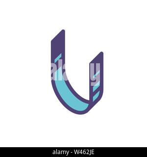 Logo, sign of the letter U. Vector. Linear, outline icon. Isometry, 3D. Colored capital flat letter. Brand company. The symbol is isolated on a white Stock Vector