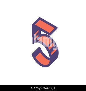 Logo, sign number 5. Vector. Linear, outline icon. Isometry, 3D. Color fashionable figure. Brand company. The symbol is isolated on a white background Stock Vector