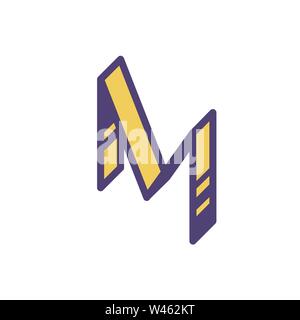 Logo, sign of the letter M. Vector. Linear, outline icon. Isometry, 3D. Colored capital flat letter. Brand company. The symbol is isolated on a white Stock Vector