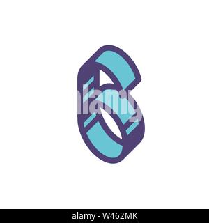 Logo, sign number 6. Vector. Linear, outline icon. Isometry, 3D. Color fashionable figure. Brand company. The symbol is isolated on a white background Stock Vector