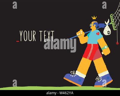 Programmer illustration. Vector. Developer, layout designer in a cartoon style. Rake in hand as an image of a coder. Banner, invitation to the confere Stock Vector