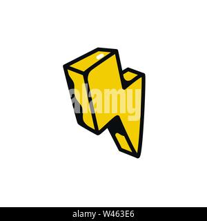 Icon lightning. Vector. Illustration of a yellow lightning arrow. Cartoon sign, symbol. Stock Vector