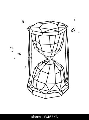 Low poly illustration of an hourglass. Vector. Outline drawing. Retro style. Background, symbol, emblem for the interior. Business metaphor. Stock Vector