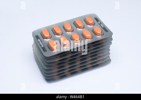 Stack with tablets in blister packaging, Germany Stock Photo