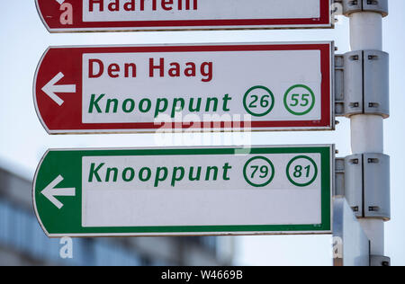Amsterdam, Netherlands, signpost for cyclists to the junction system, Knooppunt, Stock Photo