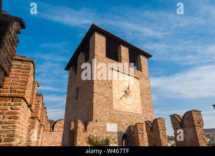 View of the beautiful Clocktower of Castelvecchio (Old Castle) in Verona, now the msot important civic museum of the city Stock Photo