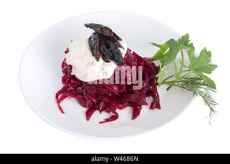Beetroot Salad with Sour Cream and prunes isolated Stock Photo