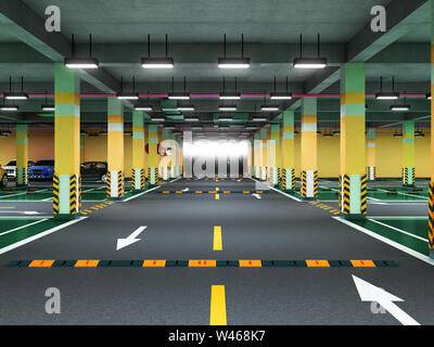 Empty modern underground parking 3d render Stock Photo