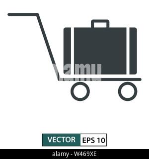 Luggage trolley icon. Line style. Baggage transportation symbol. isolated on white background. Vector illustration EPS 10 Stock Vector