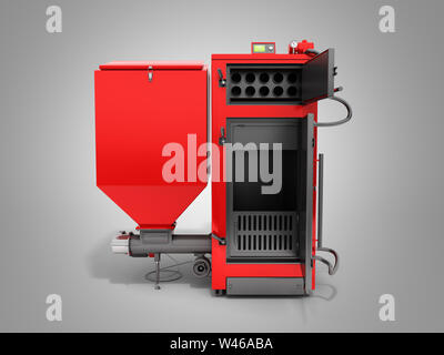 Solid fuel boiler 3D rendered image in grey Stock Photo