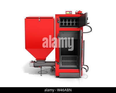 Solid fuel boiler 3D rendered image in white Stock Photo