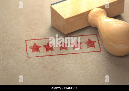 Five stars printed on craft paper with stamp. Rating, best choice, customer  experience and high quality level concept. 3d illustration Stock Photo -  Alamy