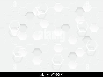 Abstract geometric texture of extruded hexagon shape, honeycomb white background light and shadow. Vector illustration 3D  style. Stock Vector
