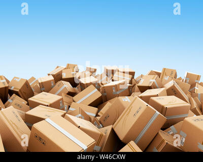 modern delivery concept mountain from the boxes on a blue background 3d render Stock Photo
