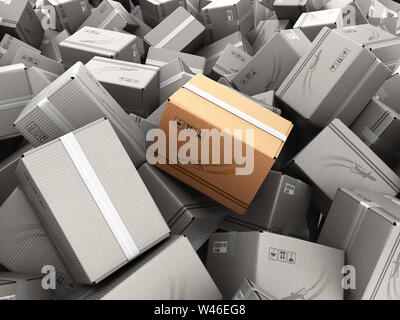 modern delivery search for a parcel concept mountain from the boxes as a background 3d render Stock Photo