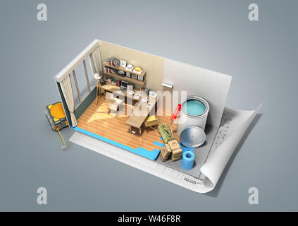 Concept of repair work isometric low poly home room renovation icon 3d ...