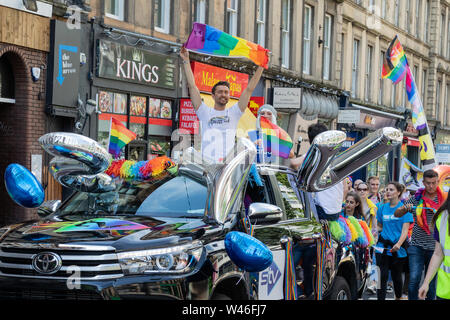 Glasgow, United Kingdom. 20th July 2019. The first ever Mardi Gla LGBT Pride event kicks off with a march from Glasgow’s LGBT Pride event kicks off with a march from Glasgow’s Kelvingrove Park to George Square. Afterwards a line up of entertainment is planned at the Mardi Gla festival hub in the Strathclyde University student union. Stock Photo
