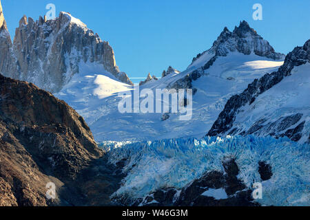 Sharp and cold peaks of Glaciar Piedras Blancas. Wildlife of the Los Glaciares National Park.  El Chalten. Argentina. Patagonia. Andes Stock Photo