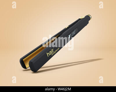 Electric curling iron hair straightener with ceramic plates 3d render on color background Stock Photo