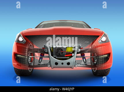 electric car cystem wheelbase with electric vehicle drive system and battery pack 3d render as car part Stock Photo