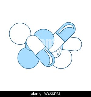Pill And Tabs Icon. Thin Line With Blue Fill Design. Vector Illustration. Stock Vector