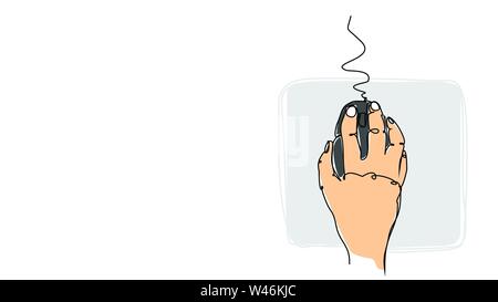 hand on mouse single line bad drawing with water color efect flat style illustration Stock Vector