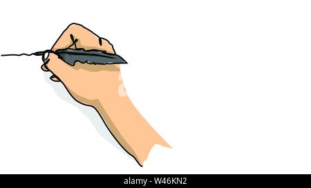 draawing hand in a blank white paper single line bad hand drawing with water color efect flat style illustration Stock Vector
